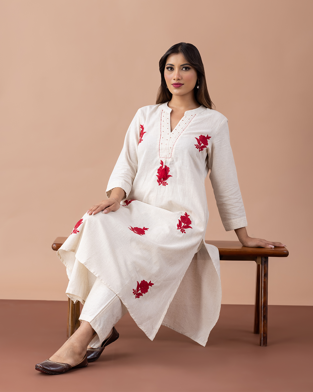 Off White Red Embroidery
