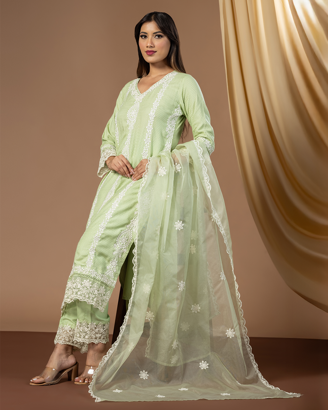 Off White with Lavender and Sage Green Suit - Set of 3