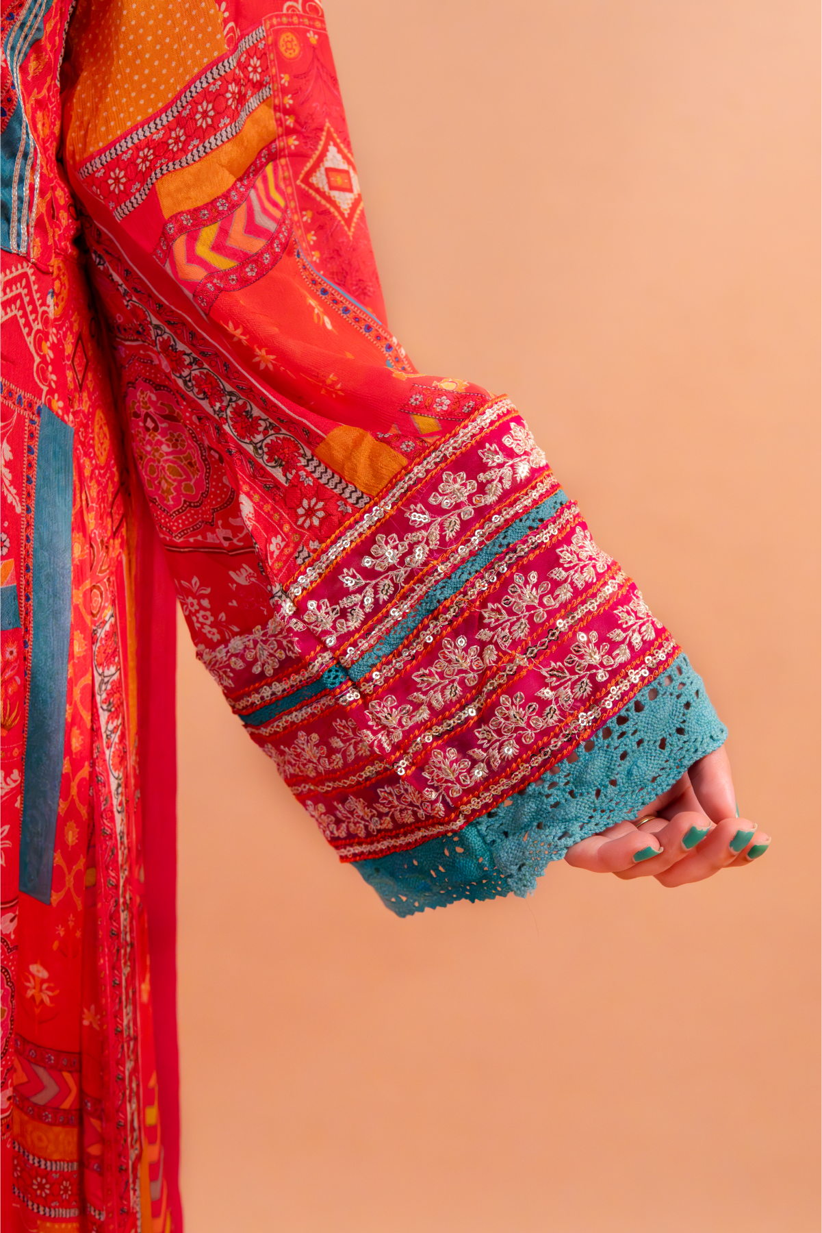 Red/Pink Multicolor Chinnon Suit - Set of 3