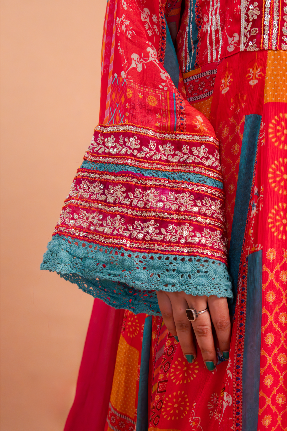 Red/Pink Multicolor Chinnon Suit - Set of 3
