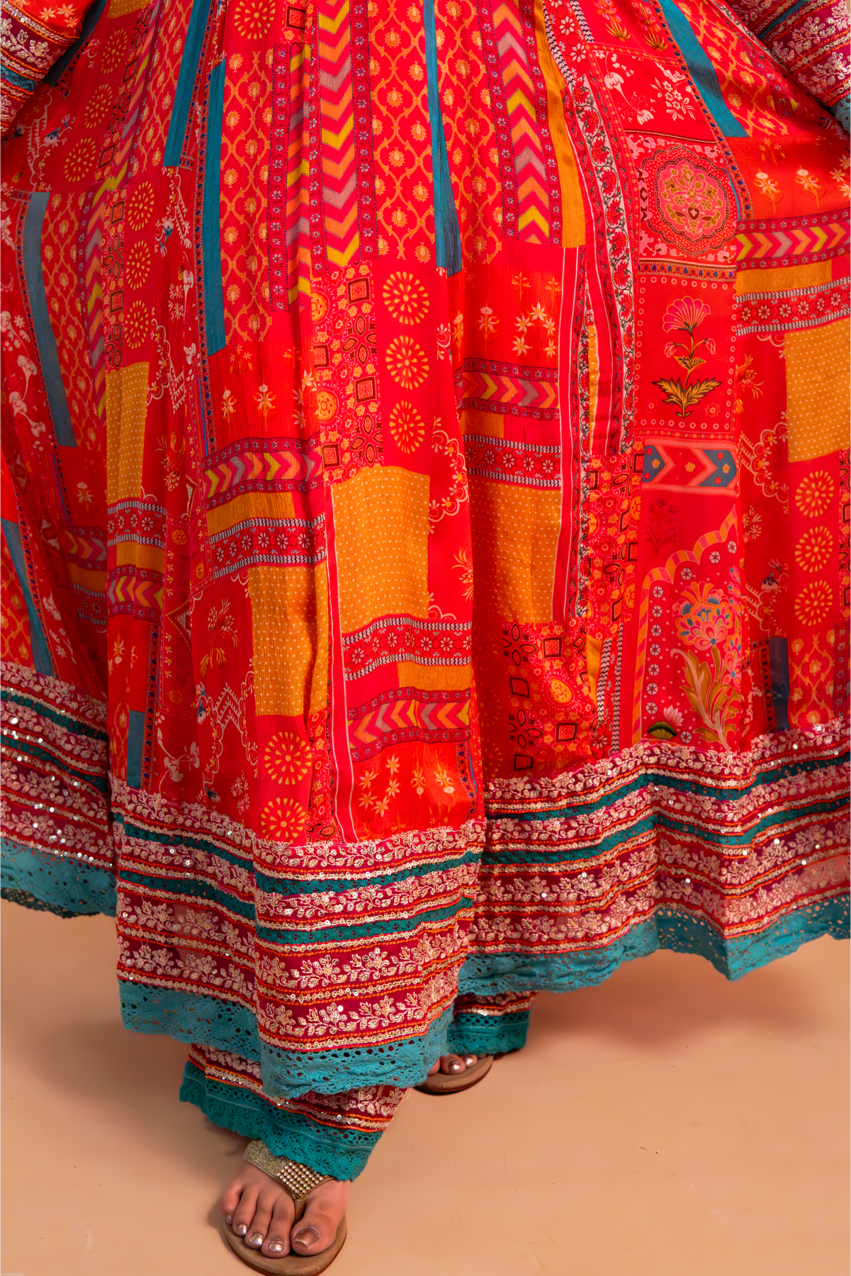 Red/Pink Multicolor Chinnon Suit - Set of 3