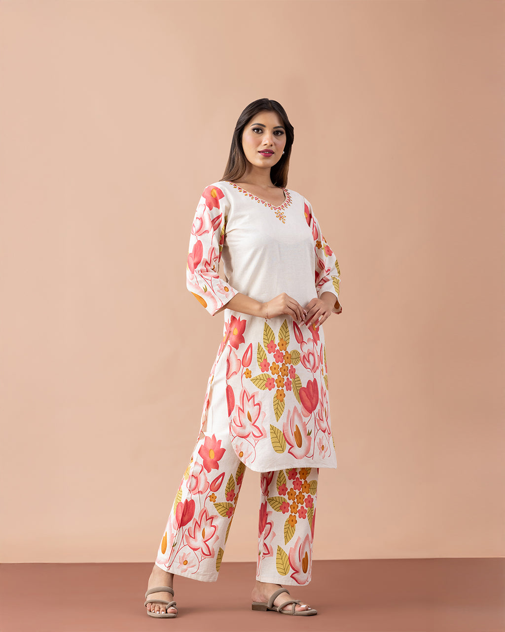 Off White with Floral Printed Suit