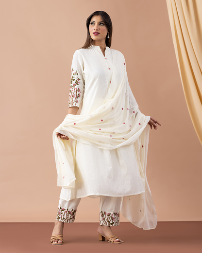Off White Cotton Suit - Set of 3