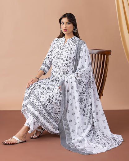 Black & White Cotton Suit Set - Set of 3