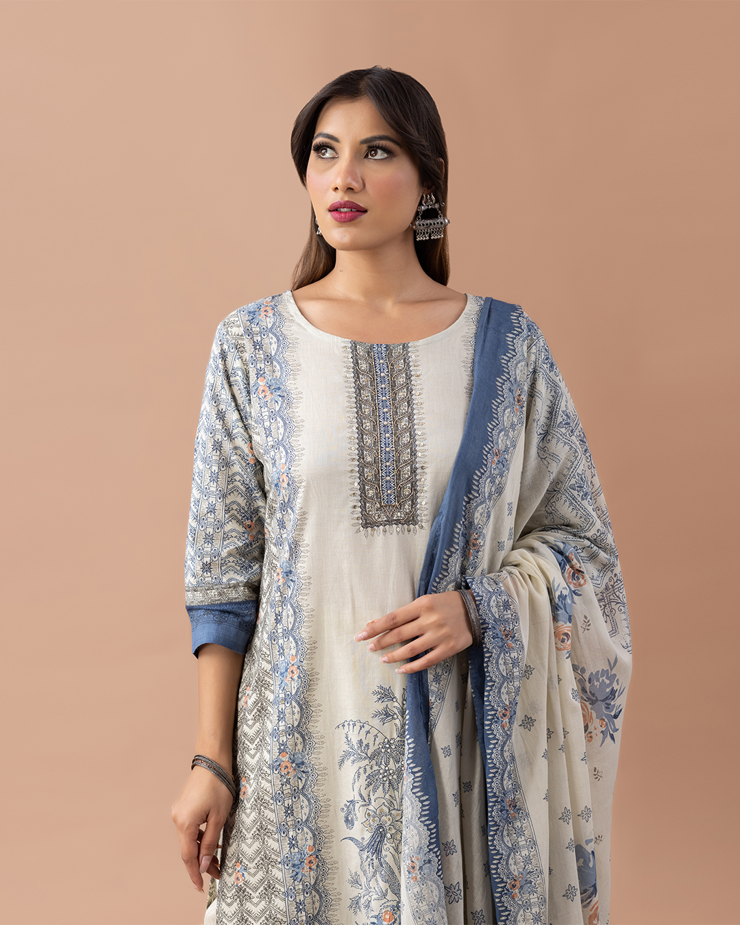 Muslin Printed Kurta with Pant & Printed Dupatta