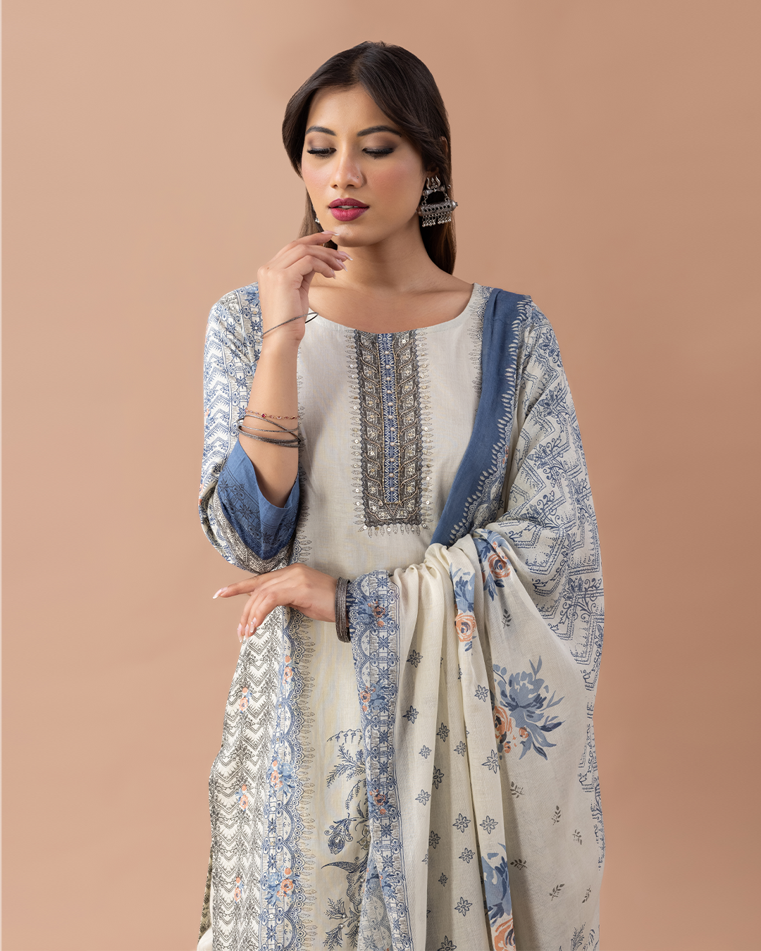 Muslin Printed Kurta with Pant & Printed Dupatta