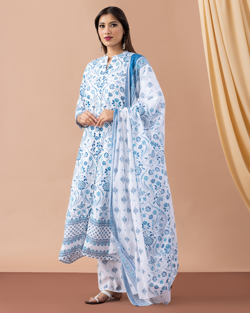 Blue & White Cotton Suit Set