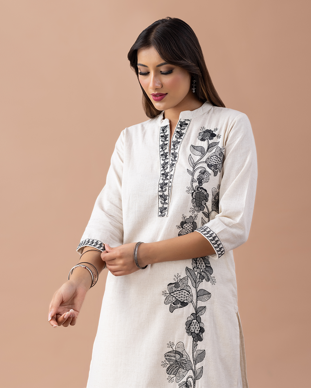 Off White with Black Embroidery Suit
