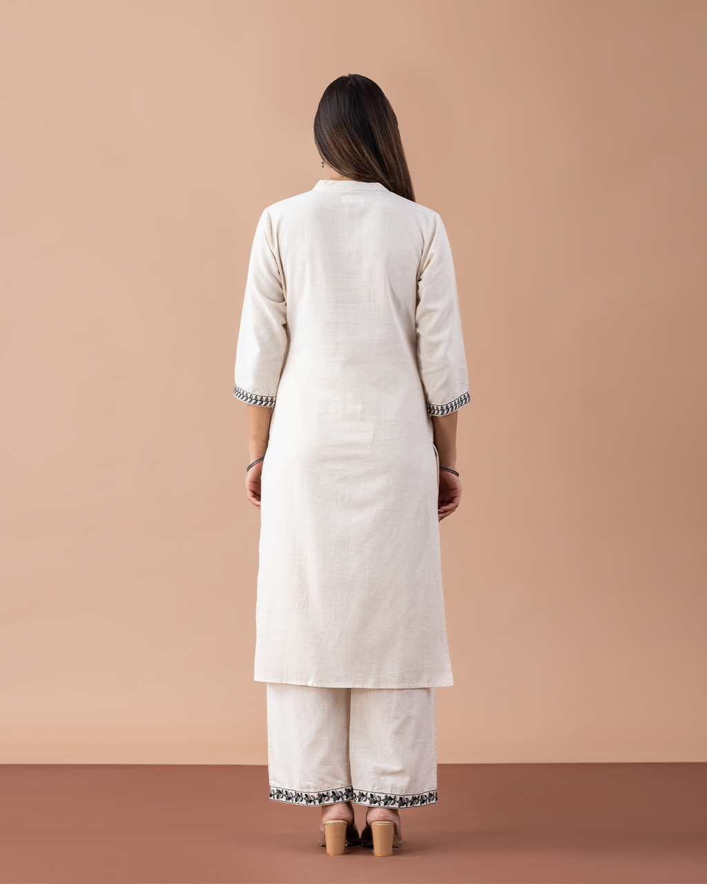 Off White with Black Embroidery Suit
