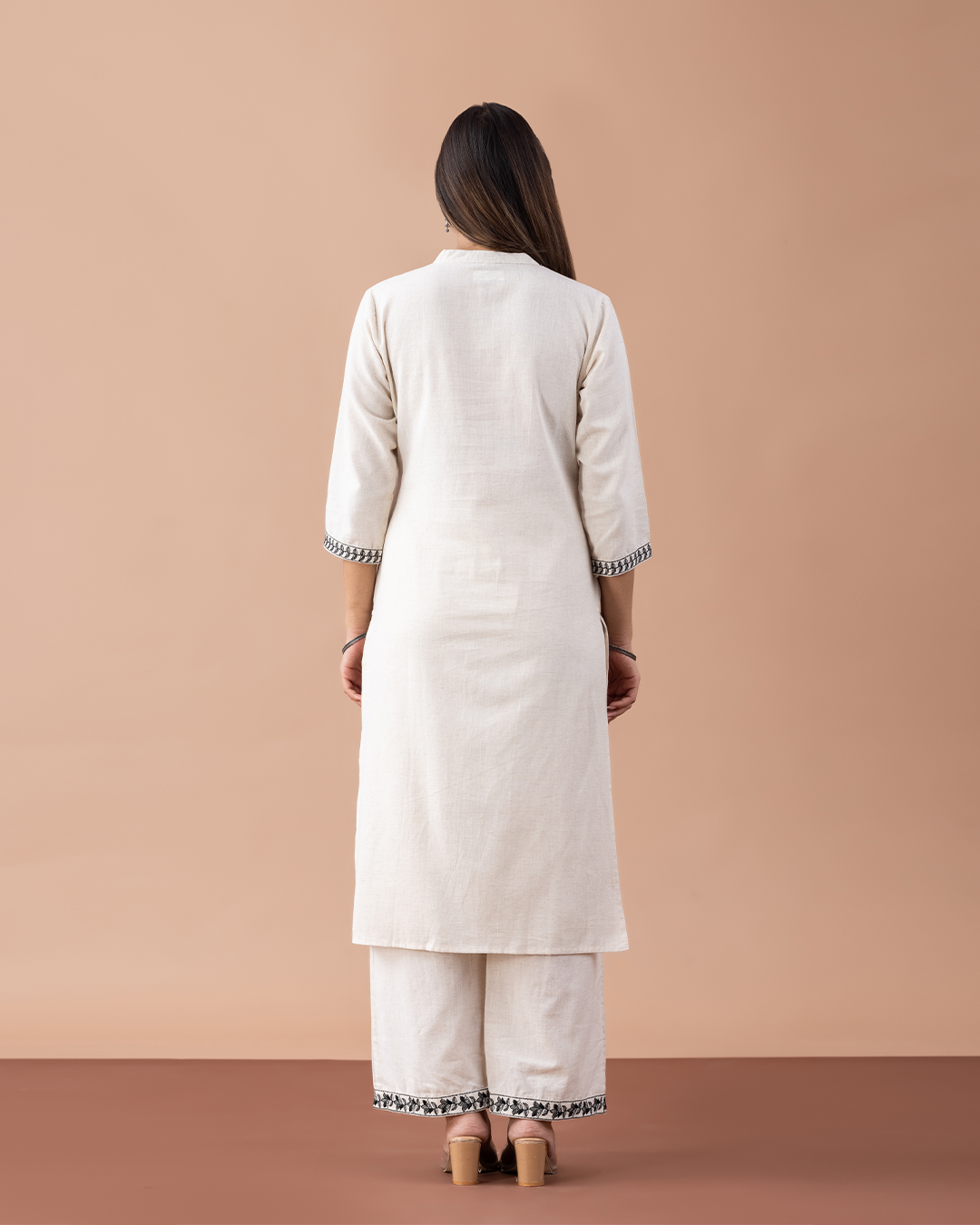 Off White with Black Embroidery Suit