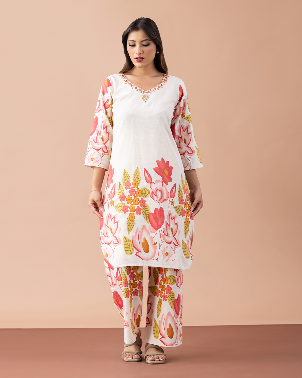 Off White with Floral Printed Suit