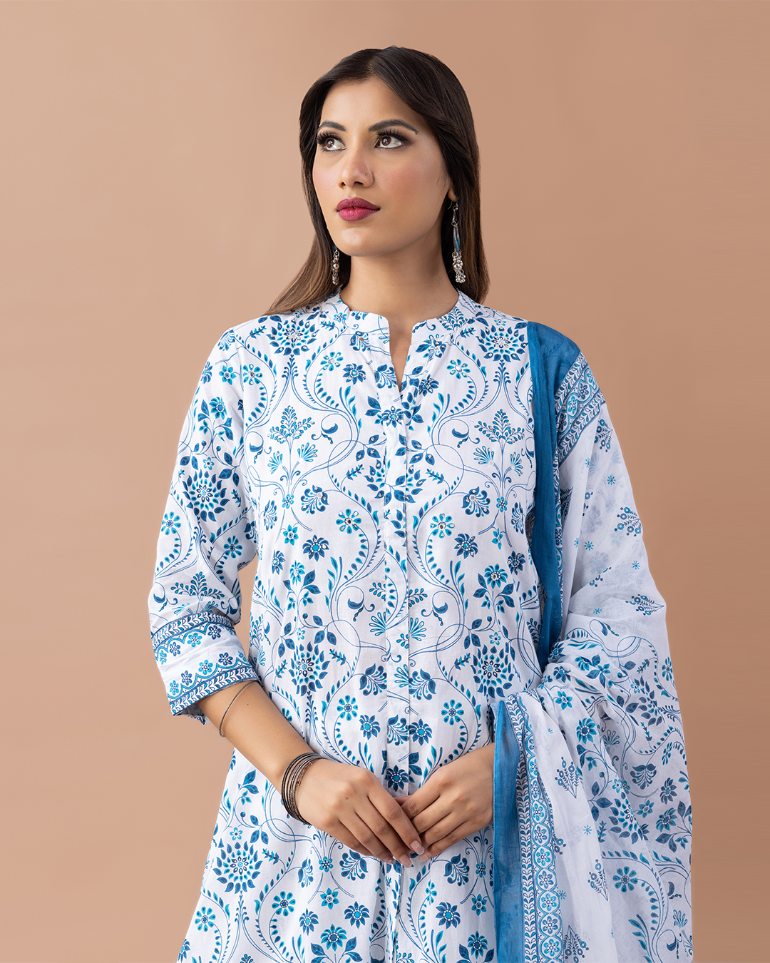 Blue & White Cotton Suit Set - Set of 3