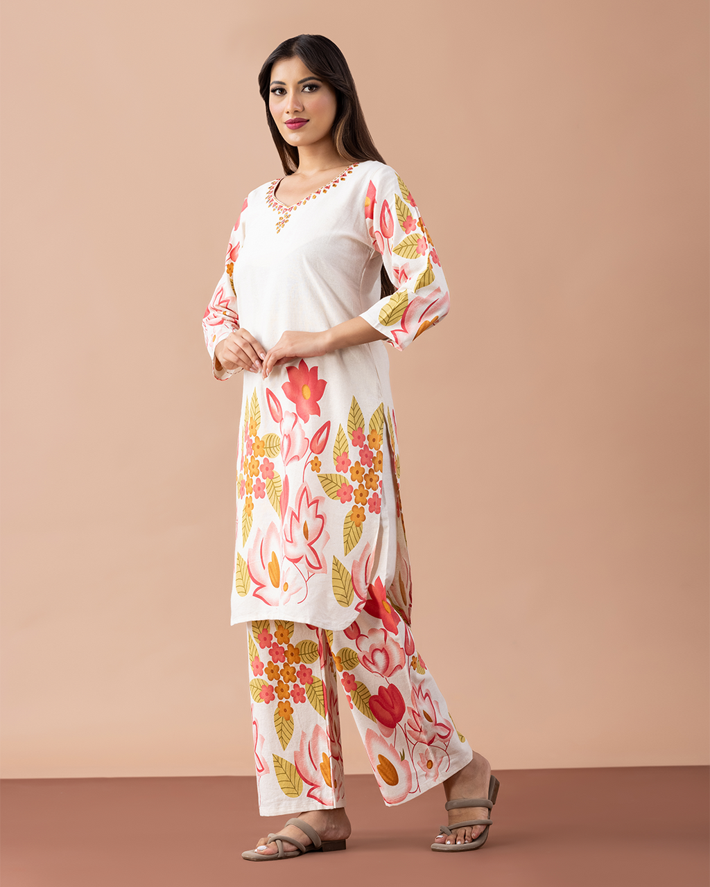 Off White with Floral Printed Suit