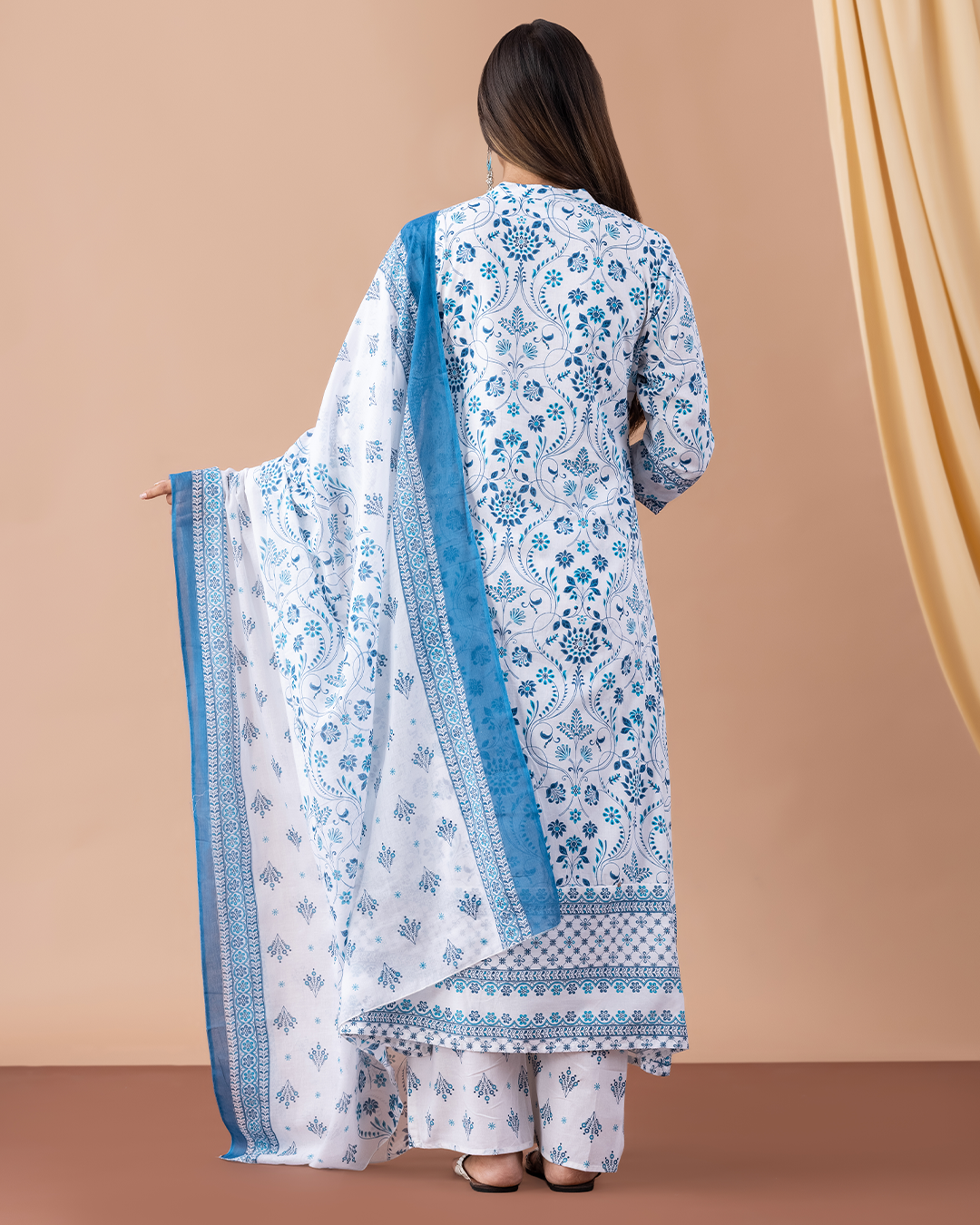 Blue & White Cotton Suit Set - Set of 3