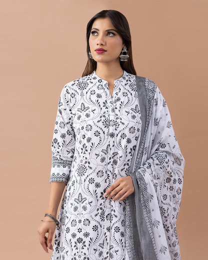 Black & White Cotton Suit Set - Set of 3