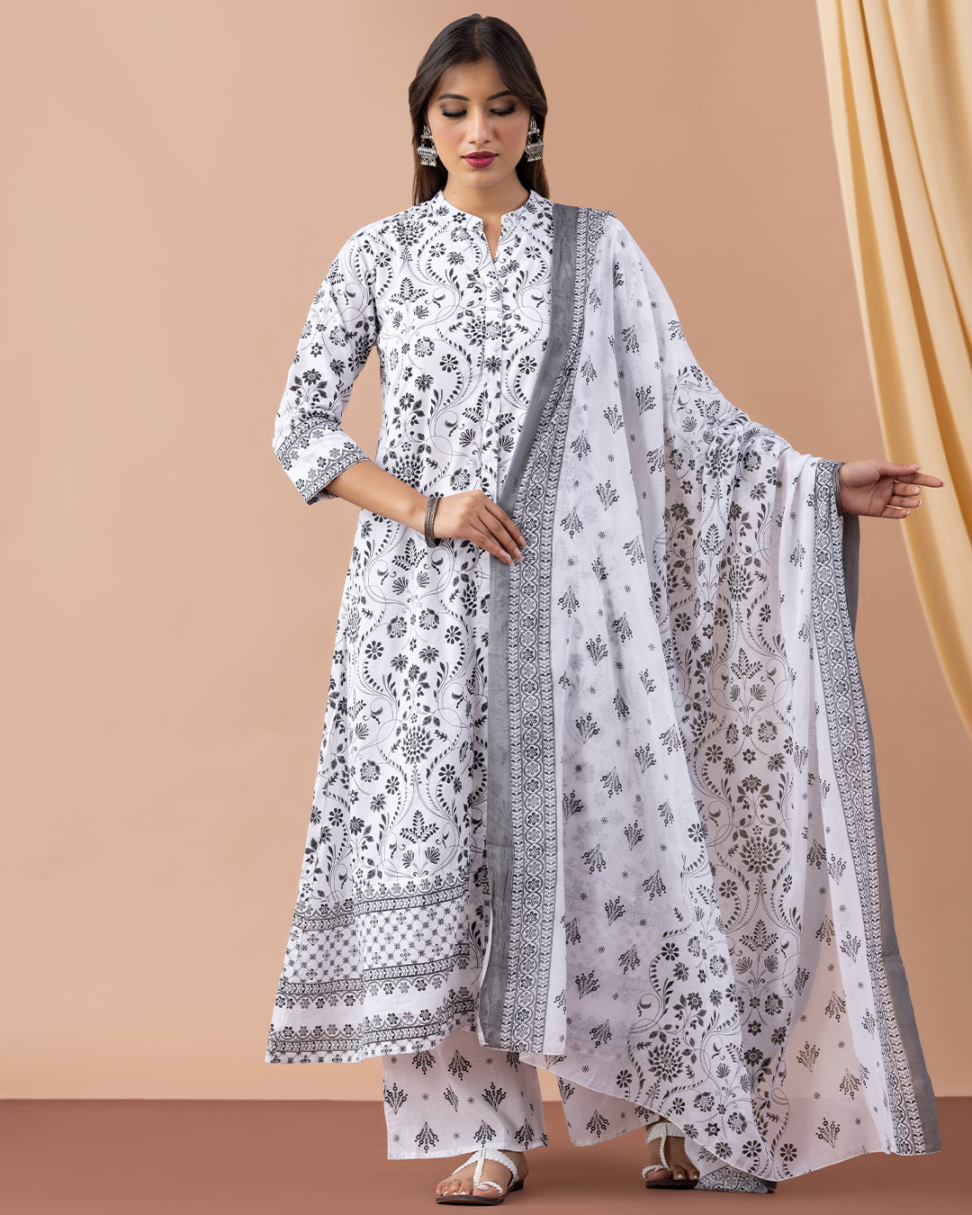 Black & White Cotton Suit Set