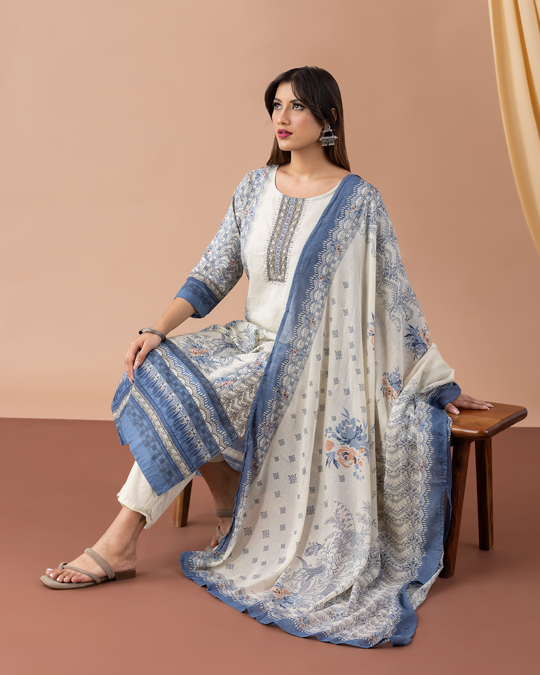 Muslin Printed Kurta with Pant & Printed Dupatta