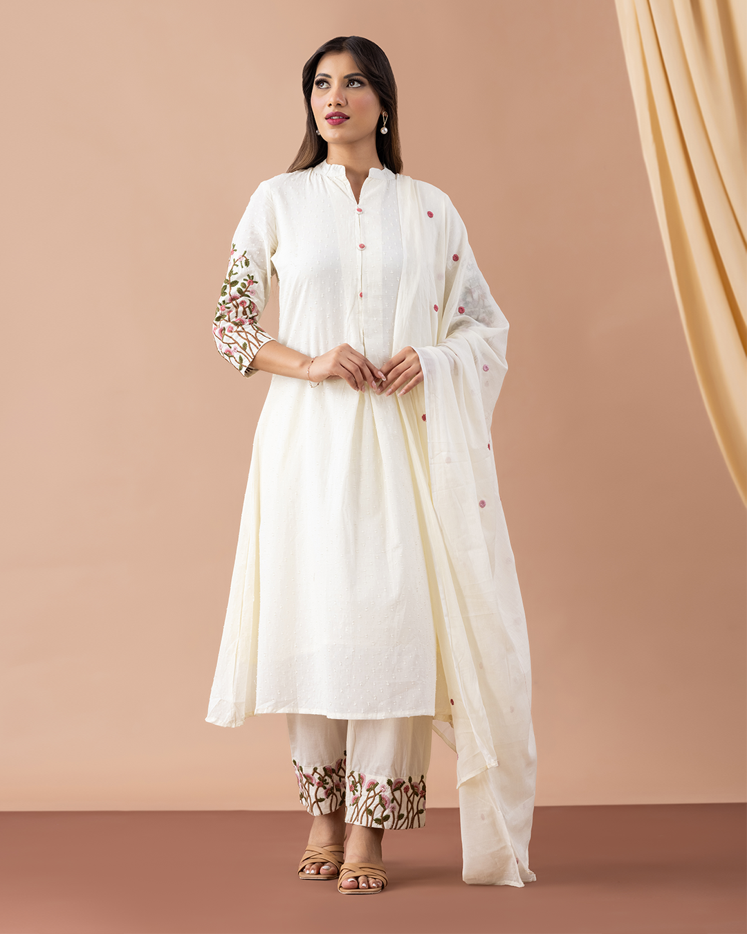 Off White Cotton Suit - Set of 3