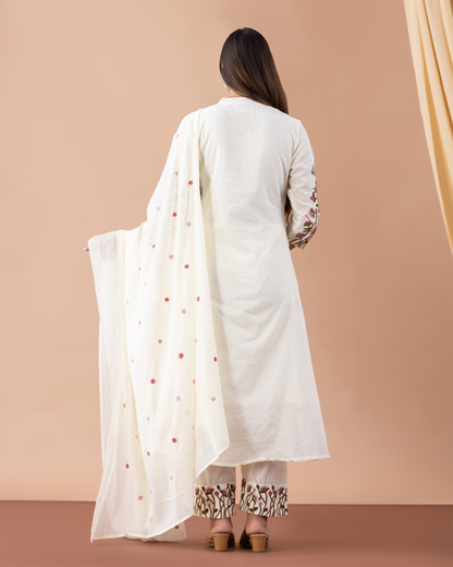 Off White Cotton Suit - Set of 3