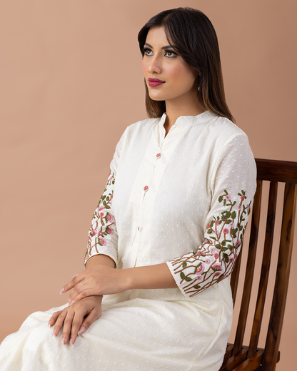 Off White Cotton Suit - Set of 3