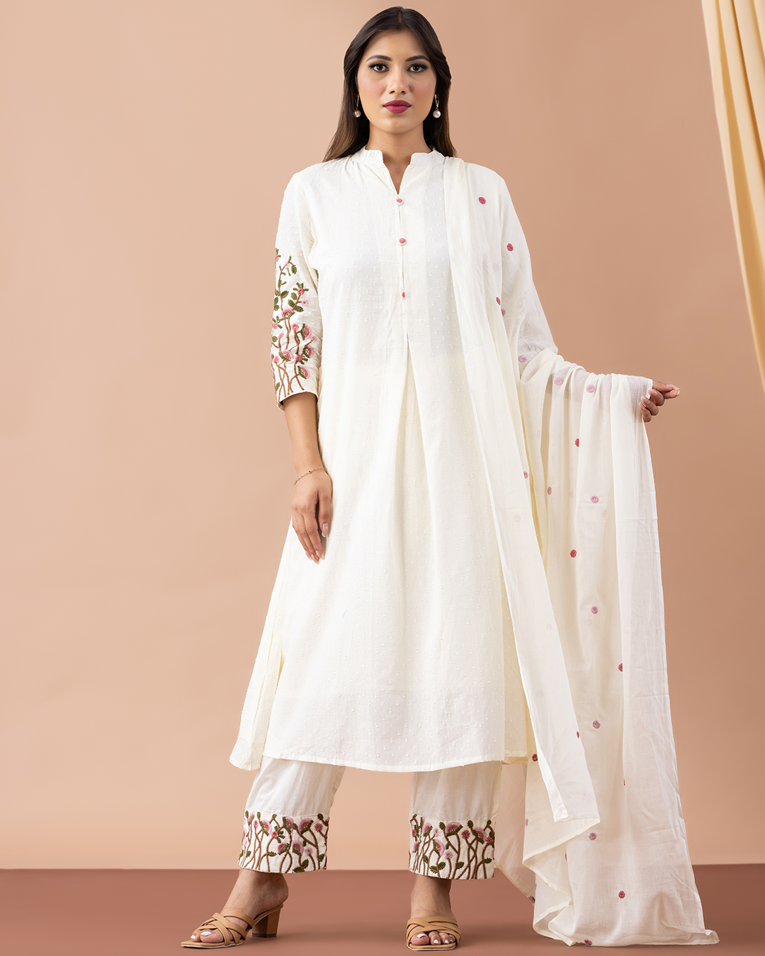 Off White Cotton Suit - Set of 3