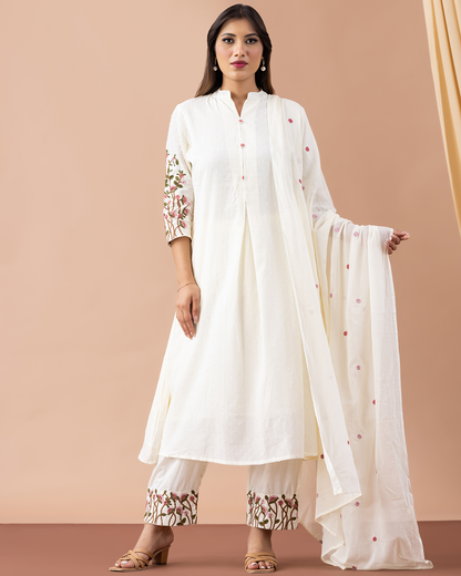 Off White Cotton Suit - Set of 3