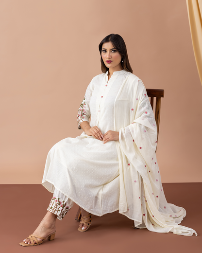 Off White Cotton Suit - Set of 3