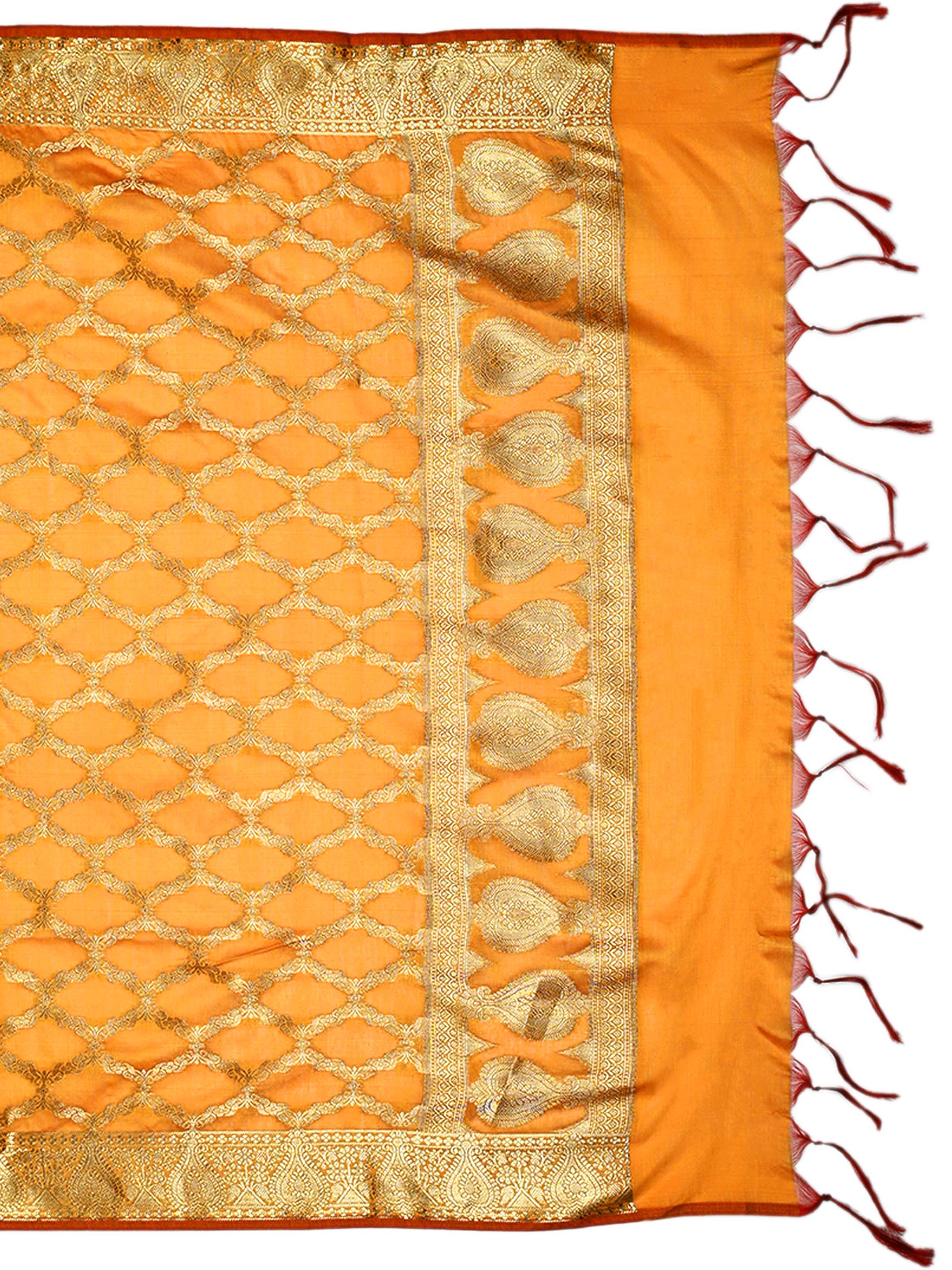 Mustard Yellow Banarasi Chanderi Silk Unstitched Salwar Suit Dress Material with Woven Zari Dupatta