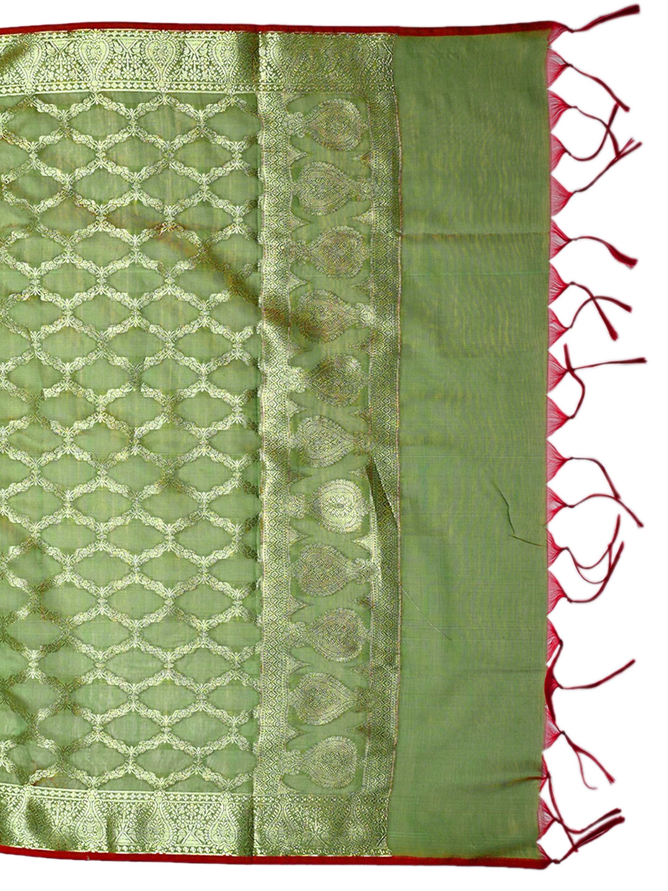 Sage Green Banarasi Chanderi Silk Unstitched Salwar Suit Dress Material with Woven Zari Dupatta