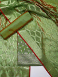 Sage Green Banarasi Chanderi Silk Unstitched Salwar Suit Dress Material with Woven Zari Dupatta