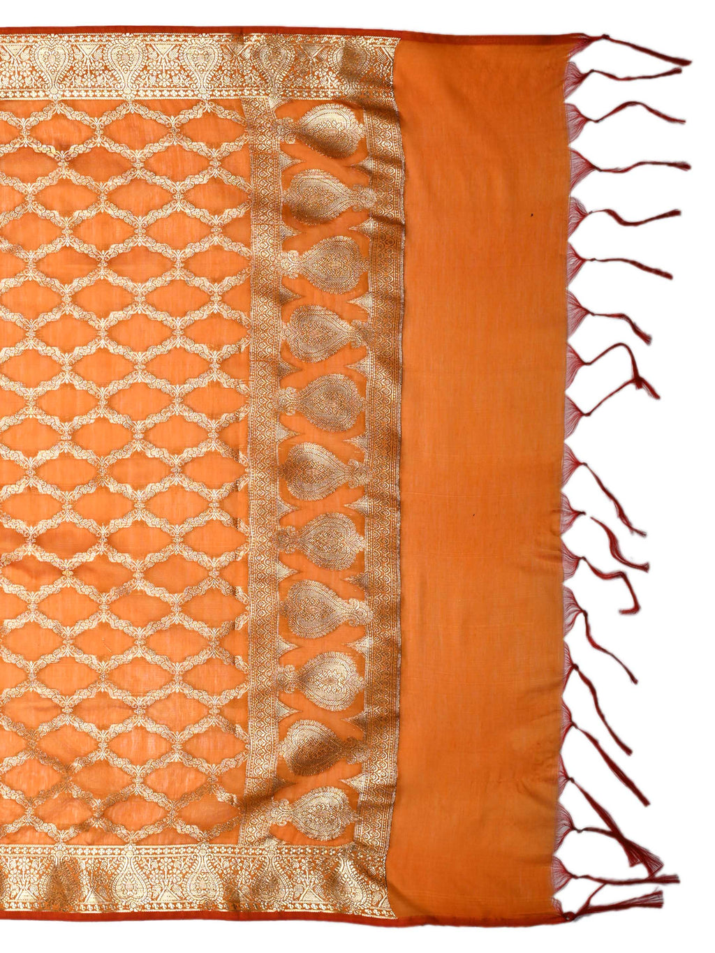 Orange Banarasi Chanderi Silk Unstitched Suit Set with Woven Dupatta & Bottom