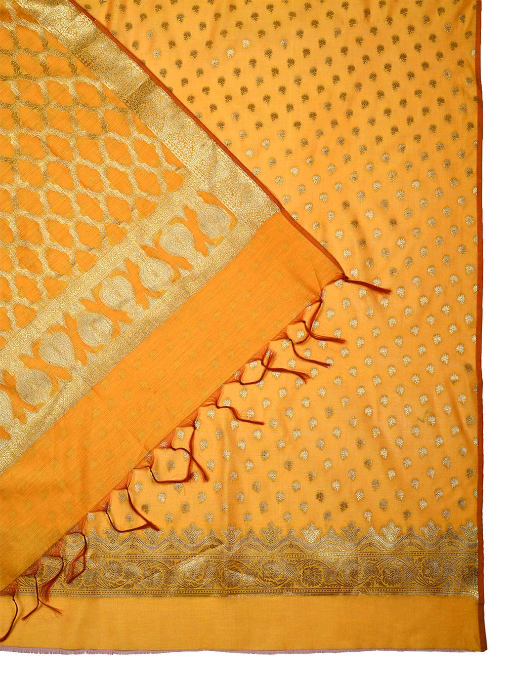 Mustard Yellow Banarasi Chanderi Silk Unstitched Salwar Suit Dress Material with Woven Zari Dupatta
