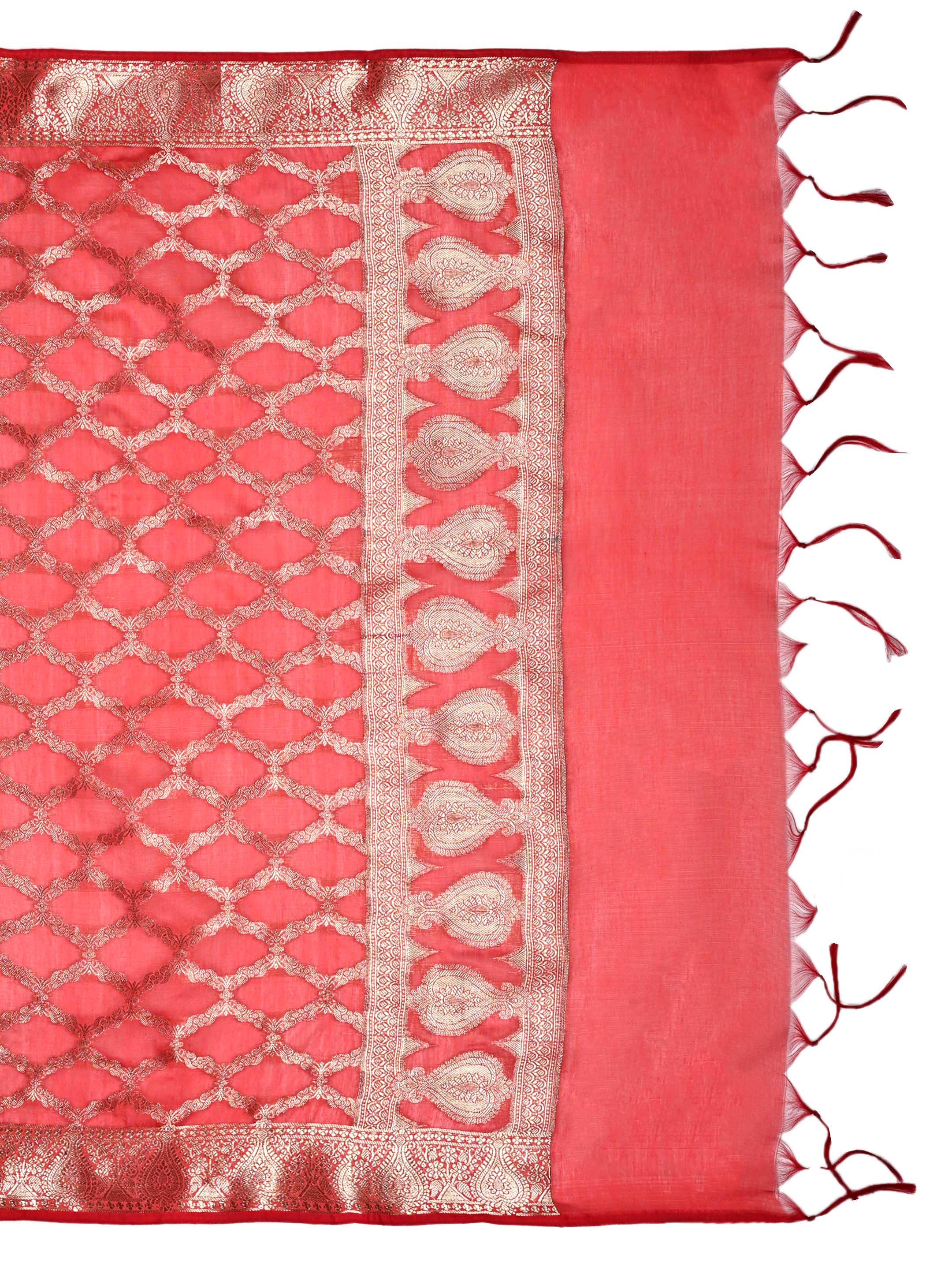 Coral Pink Banarasi Chanderi Silk Unstitched Salwar Suit Dress Material with Woven Zari Dupatta & Chanderi Silk Bottom