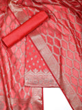 Coral Pink Banarasi Chanderi Silk Unstitched Salwar Suit Dress Material with Woven Zari Dupatta & Chanderi Silk Bottom