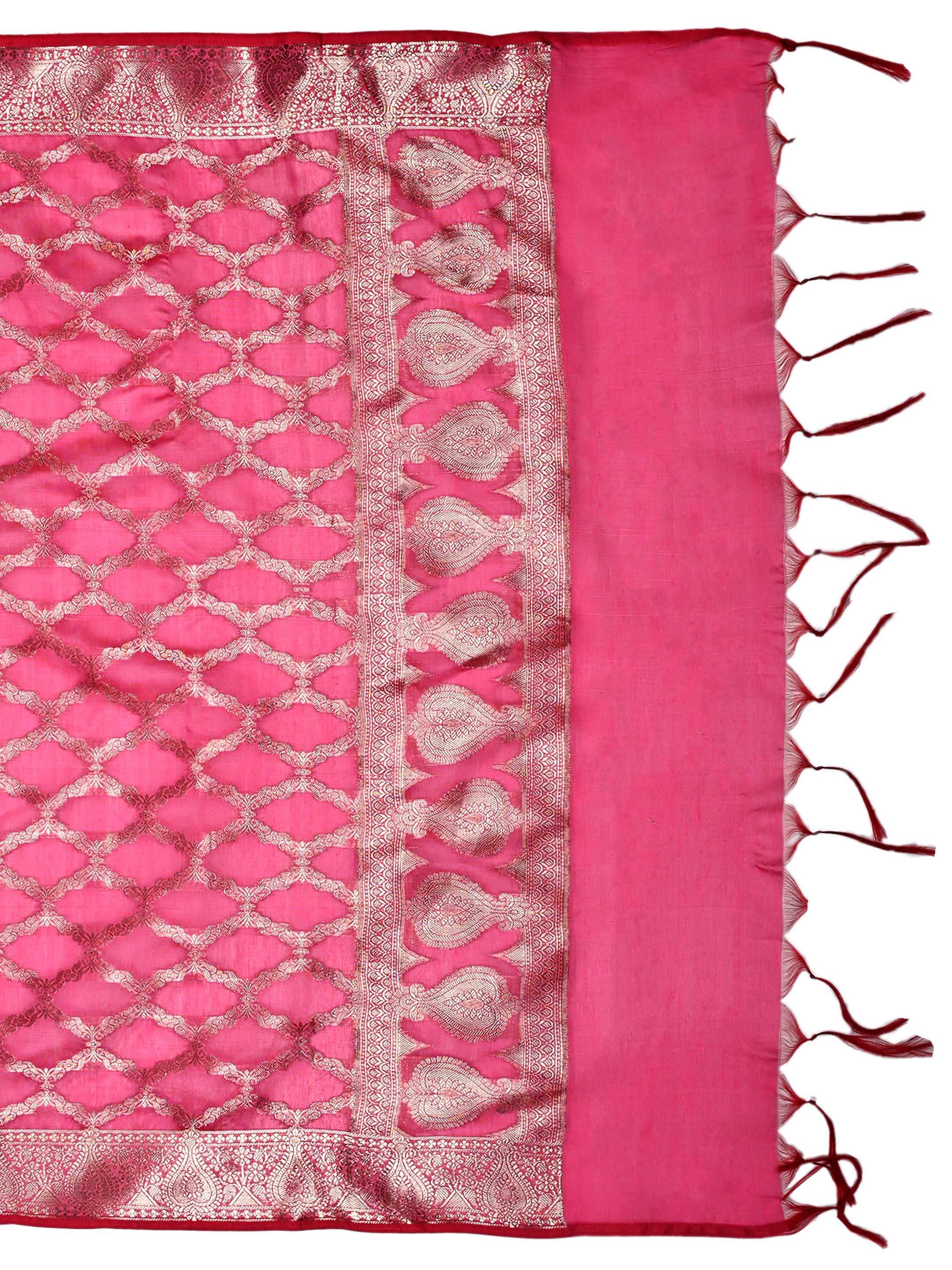 Rani Pink Banarasi Chanderi Silk Unstitched Salwar Suit Dress Material with Woven Zari Dupatta & Chanderi Silk Bottom