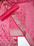 Rani Pink Banarasi Chanderi Silk Unstitched Salwar Suit Dress Material with Woven Zari Dupatta & Chanderi Silk Bottom