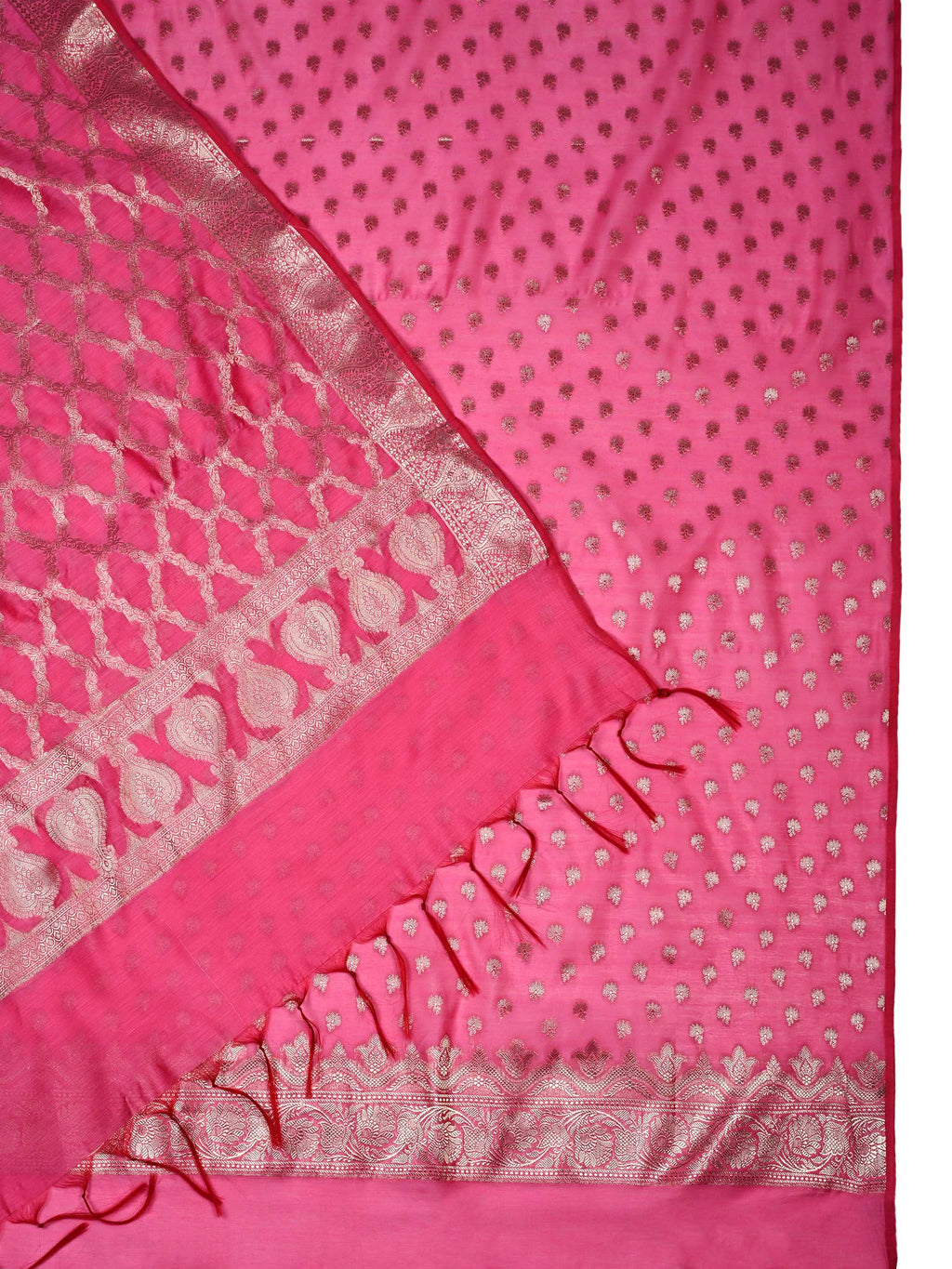 Rani Pink Banarasi Chanderi Silk Unstitched Salwar Suit Dress Material with Woven Zari Dupatta & Chanderi Silk Bottom
