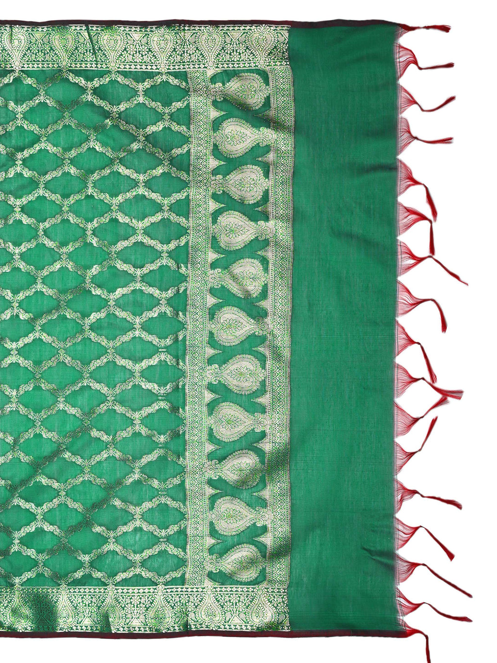 Emerald Green Banarasi Chanderi Silk Unstitched Salwar Suit Dress Material with Woven Zari Dupatta & Chanderi Silk Bottom