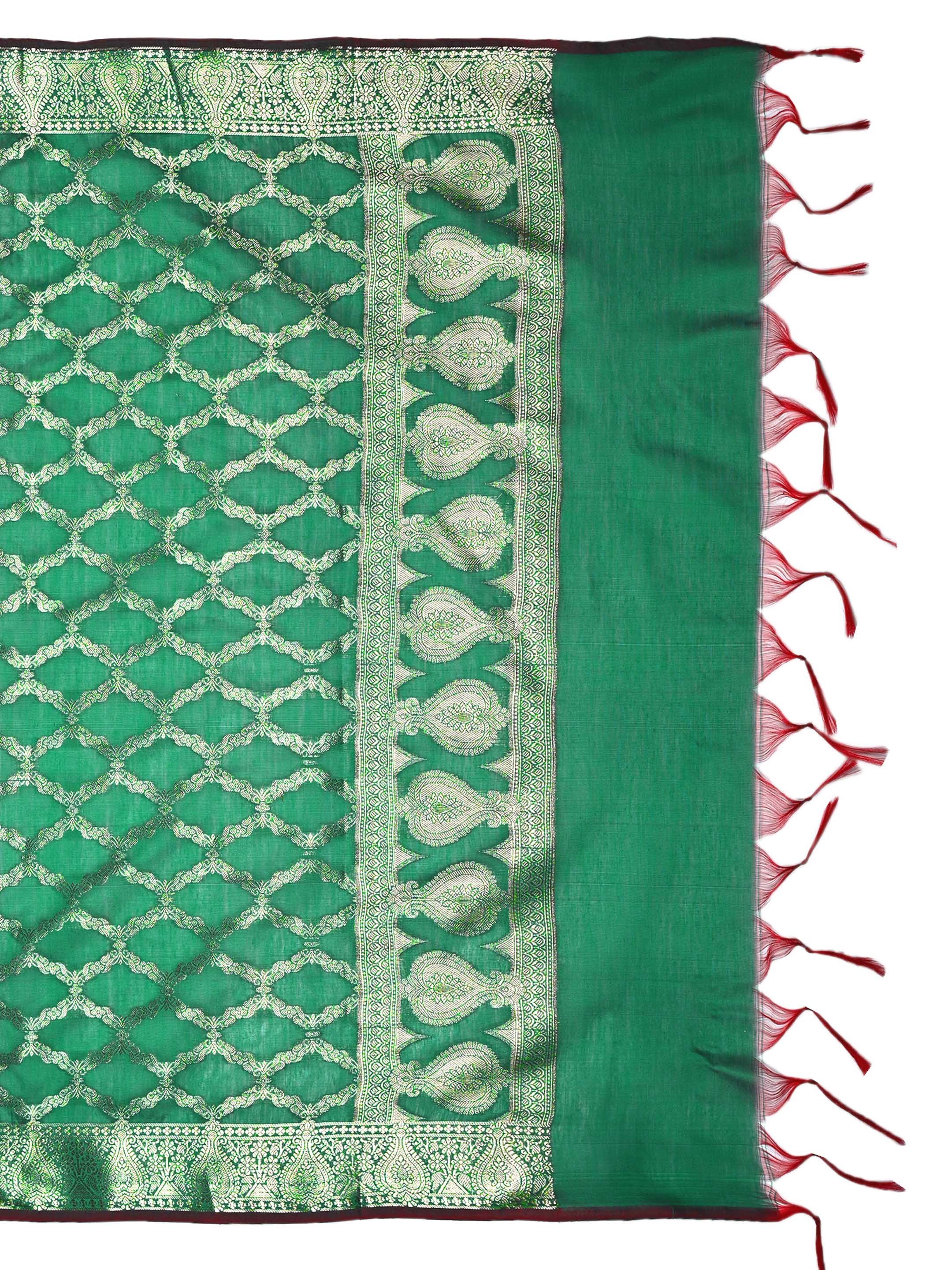 Emerald Green Banarasi Chanderi Silk Unstitched Salwar Suit Dress Material with Woven Zari Dupatta & Chanderi Silk Bottom