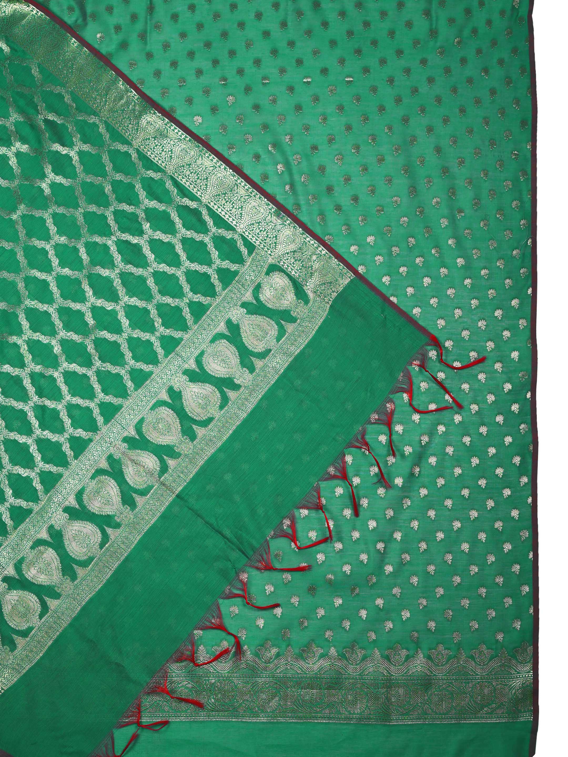 Emerald Green Banarasi Chanderi Silk Unstitched Salwar Suit Dress Material with Woven Zari Dupatta & Chanderi Silk Bottom