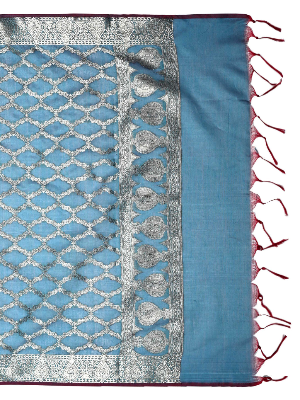 Steel Blue Banarasi Chanderi Silk Unstitched Salwar Suit Dress Material with Woven Zari Dupatta & Chanderi Silk Bottom