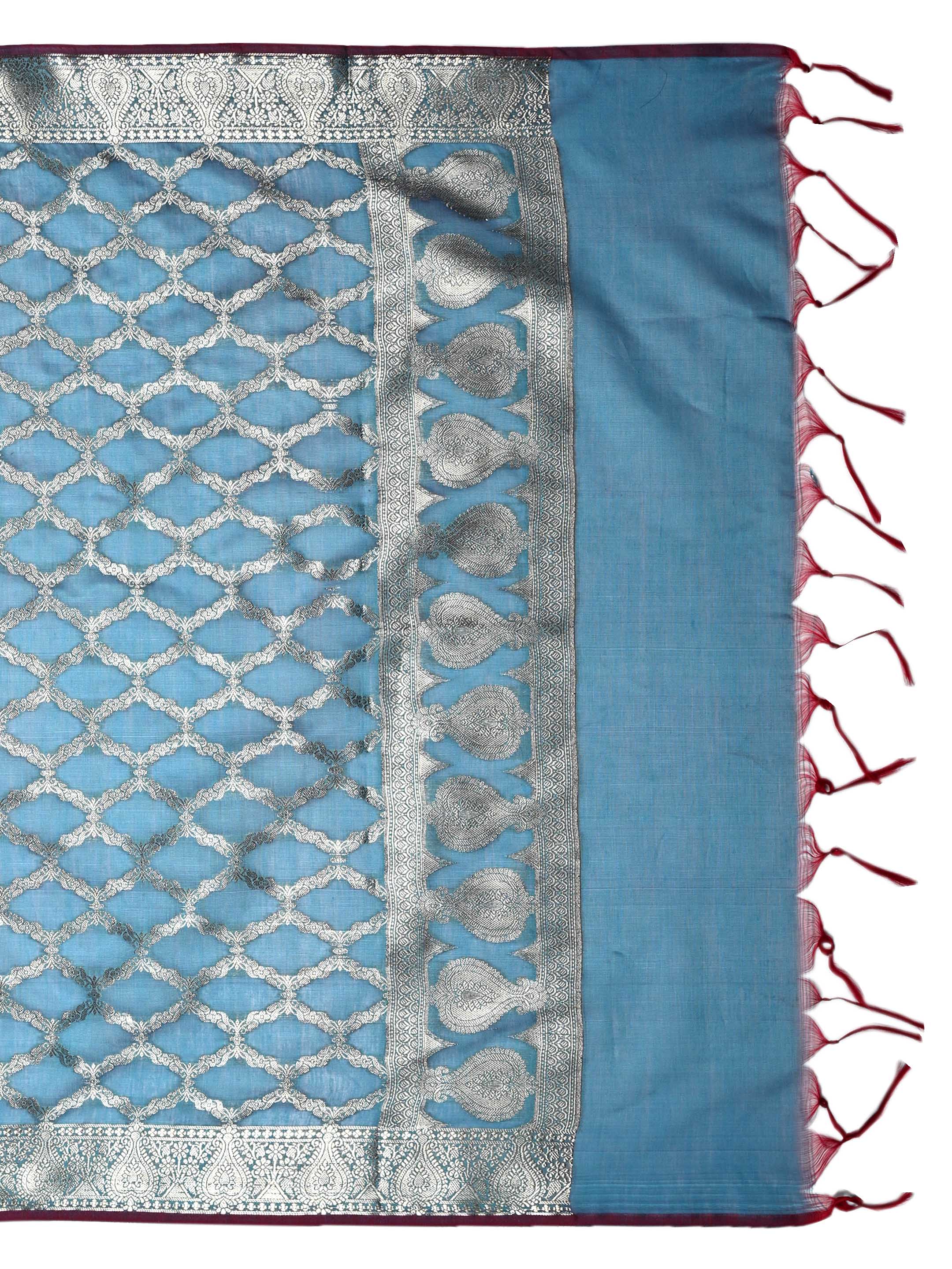 Steel Blue Banarasi Chanderi Silk Unstitched Salwar Suit Dress Material with Woven Zari Dupatta & Chanderi Silk Bottom