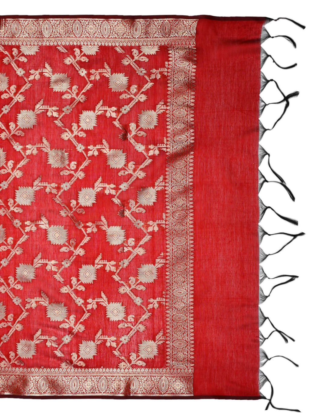 Crimson Red & Muted Beige Banarasi Chanderi Silk Suit Set with Zari Dupatta