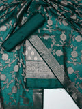 Emerald Teal Green & Grey Banarasi Chanderi Silk Unstitched Suit Set with Floral Jaal Dupatta
