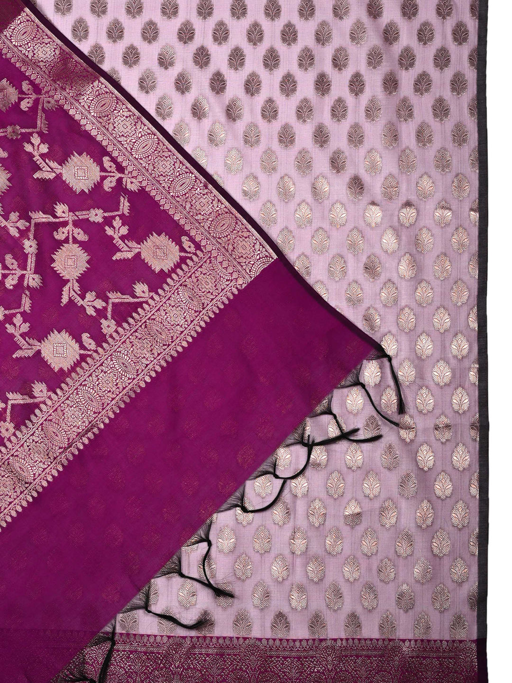 Purple & Mauve Banarasi Chanderi Silk Unstitched Suit Set with Floral Jaal Dupatta