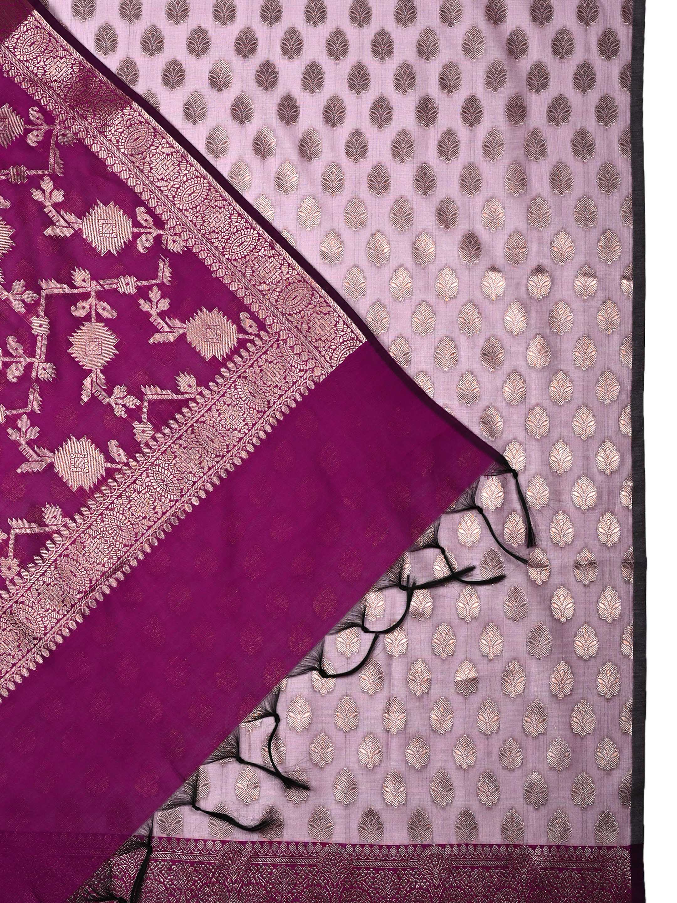 Purple & Mauve Banarasi Chanderi Silk Unstitched Suit Set with Floral Jaal Dupatta