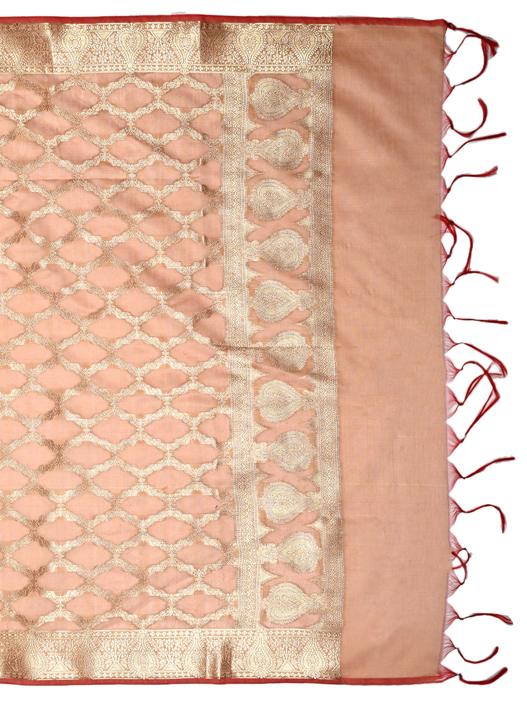 Peach Banarasi Chanderi Silk Unstitched Salwar Suit Dress Material with Woven Zari Dupatta & Chanderi Silk Bottom