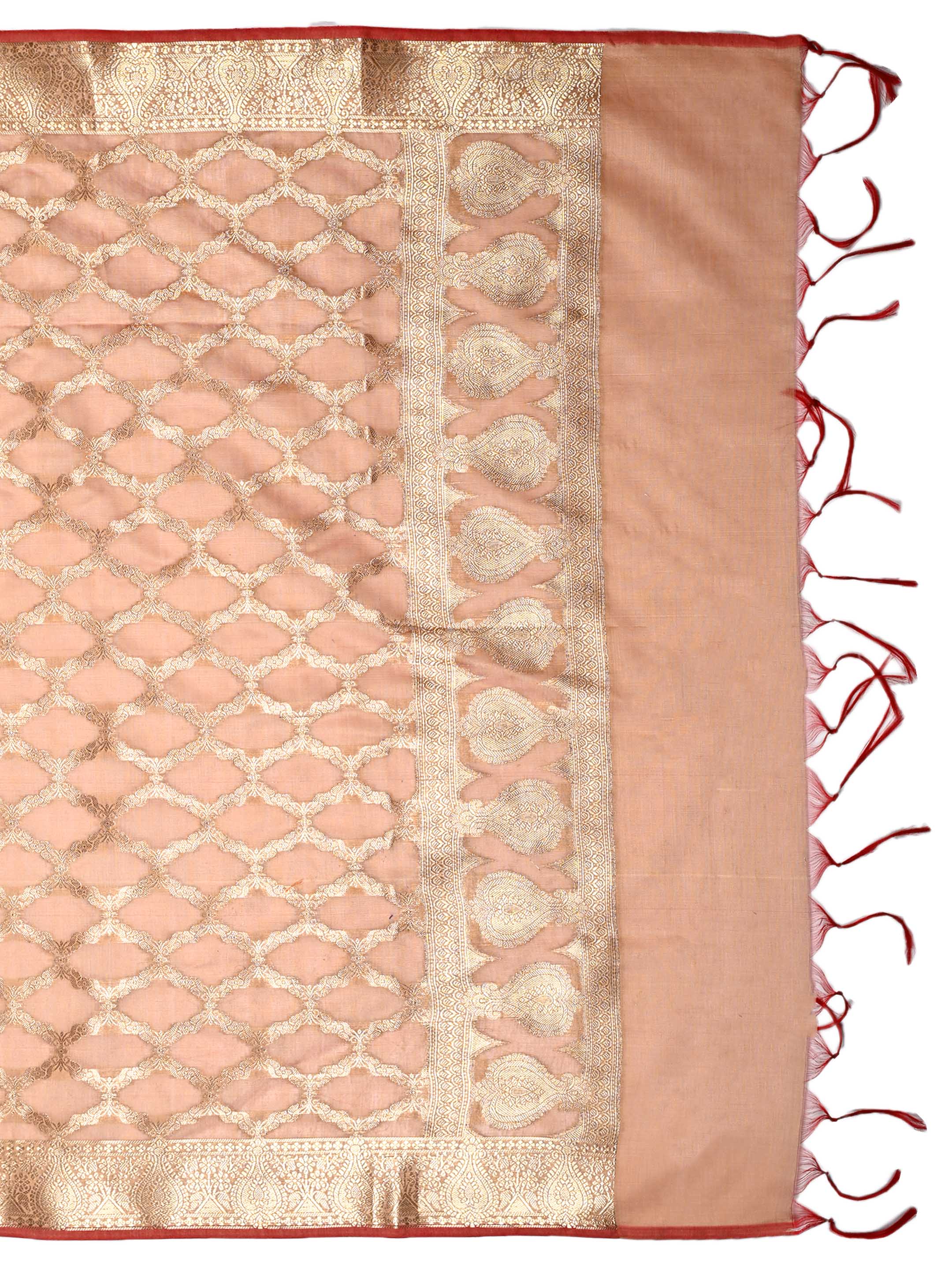 Peach Banarasi Chanderi Silk Unstitched Salwar Suit Dress Material with Woven Zari Dupatta & Chanderi Silk Bottom