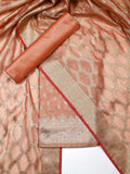 Peach Banarasi Chanderi Silk Unstitched Salwar Suit Dress Material with Woven Zari Dupatta & Chanderi Silk Bottom