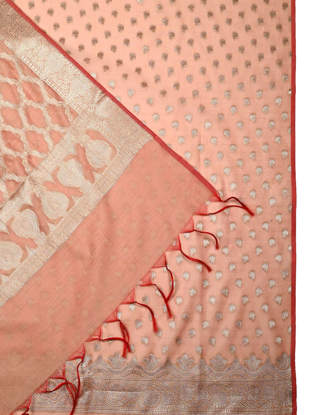 Peach Banarasi Chanderi Silk Unstitched Salwar Suit Dress Material with Woven Zari Dupatta & Chanderi Silk Bottom